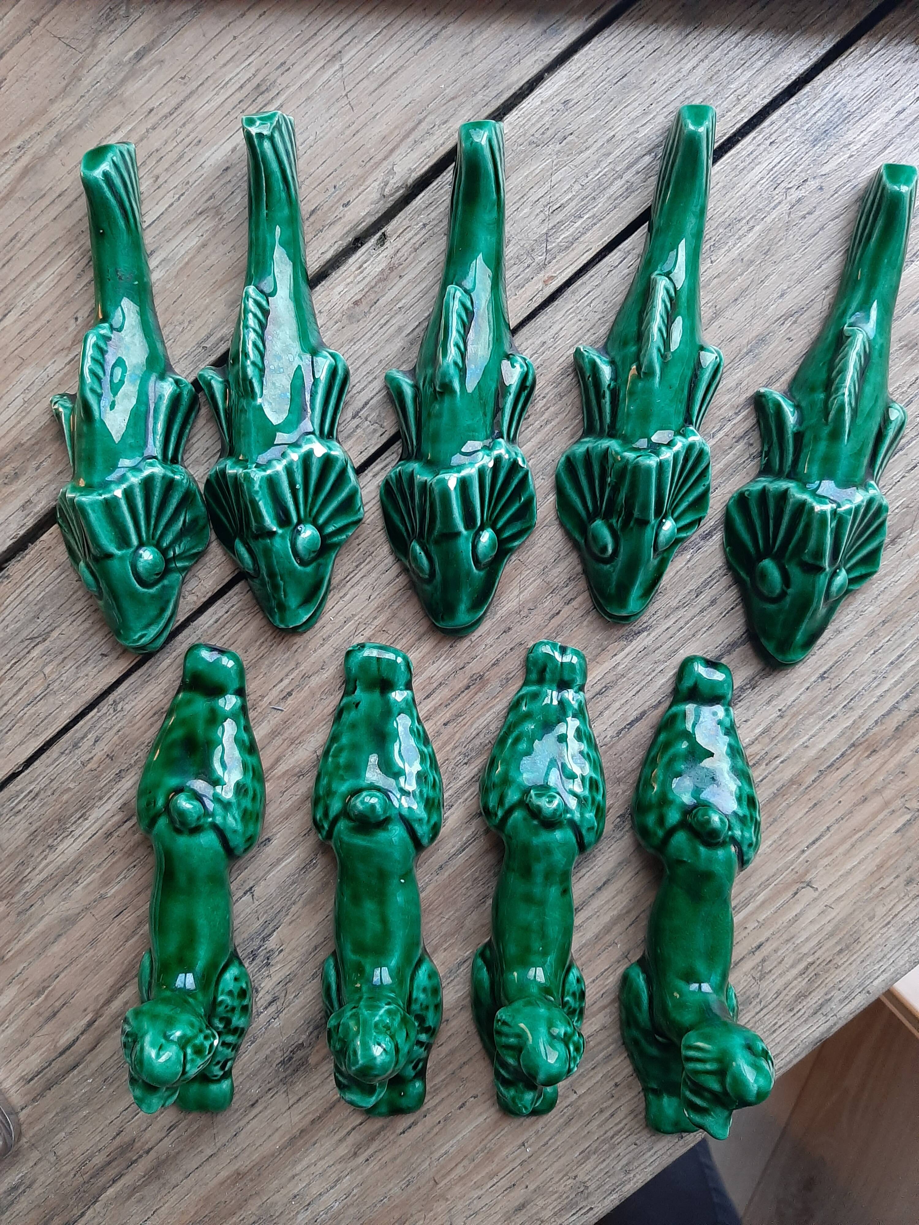 Vintage faience knife holder fish and dogs