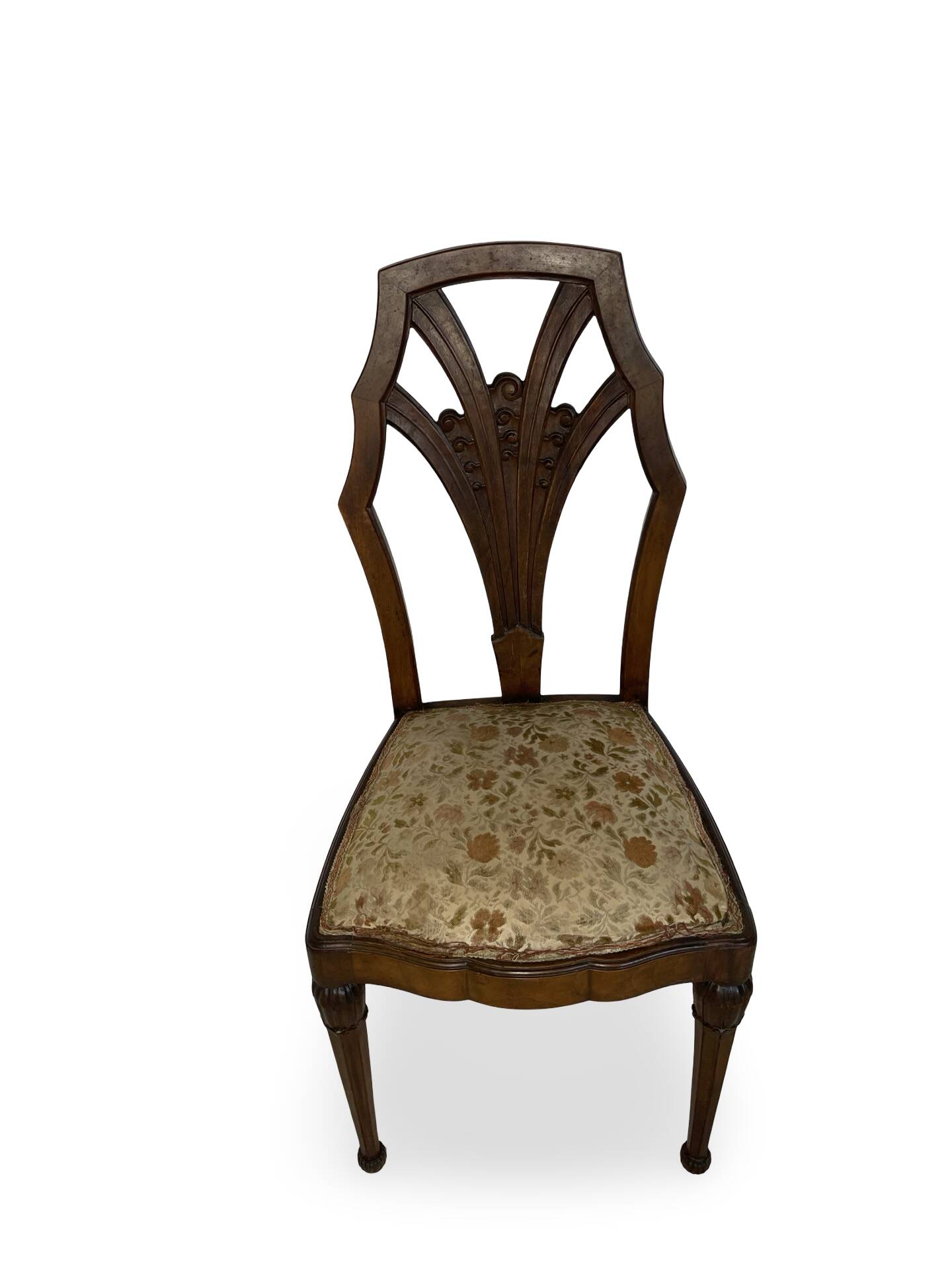 Ensemble de 6 chaises de salle à manger en noyer sculpté Art Déco, années 1920/1930