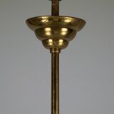 Midcentury 9-Arm Brass Chandelier with  Lacquer & Opaline Glass. Italy 1950