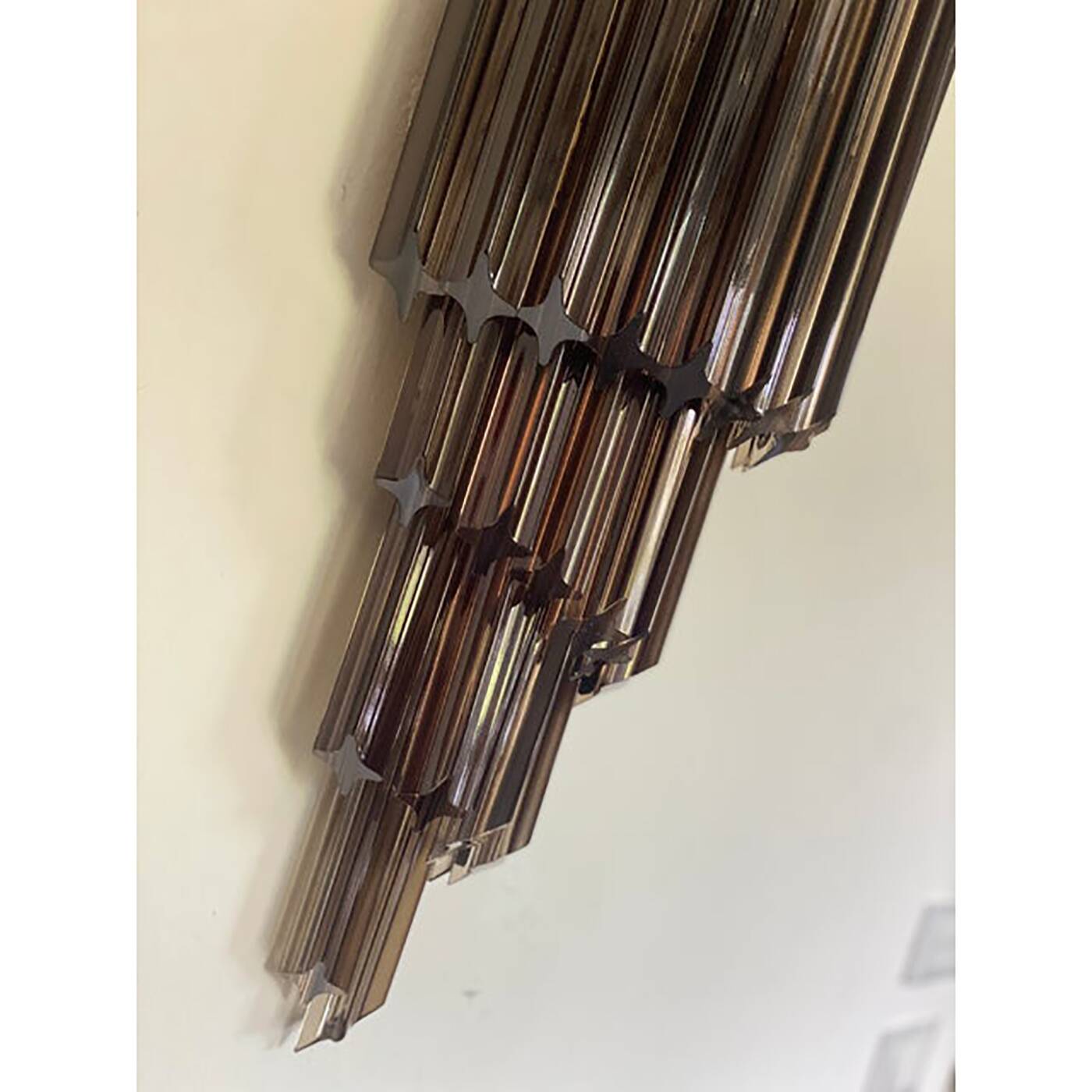 Set of Two Venetian Fumè "Quadriedro" Murano Glass Wall Sconces