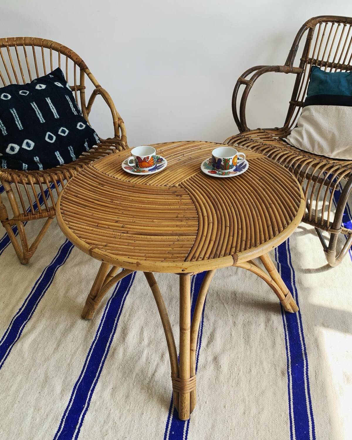 Vintage rattan and bamboo coffee table