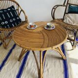 Table basse vintage en rotin et bambou