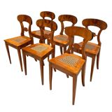 Biedermeier Board Chairs in Cherry Veneer and Mesh, Vienna, 1830s, Set of 6