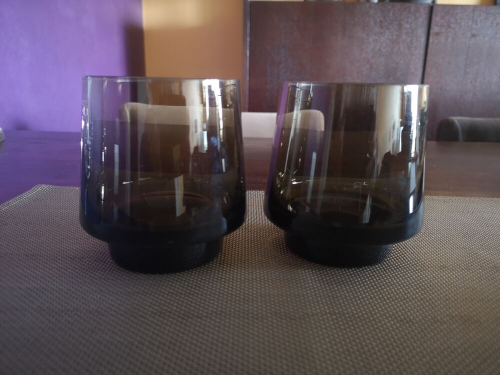 Pair of whiskey glasses/smoked thick glass cocktail - 1960s/1970s