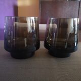 Pair of whiskey glasses/smoked thick glass cocktail - 1960s/1970s