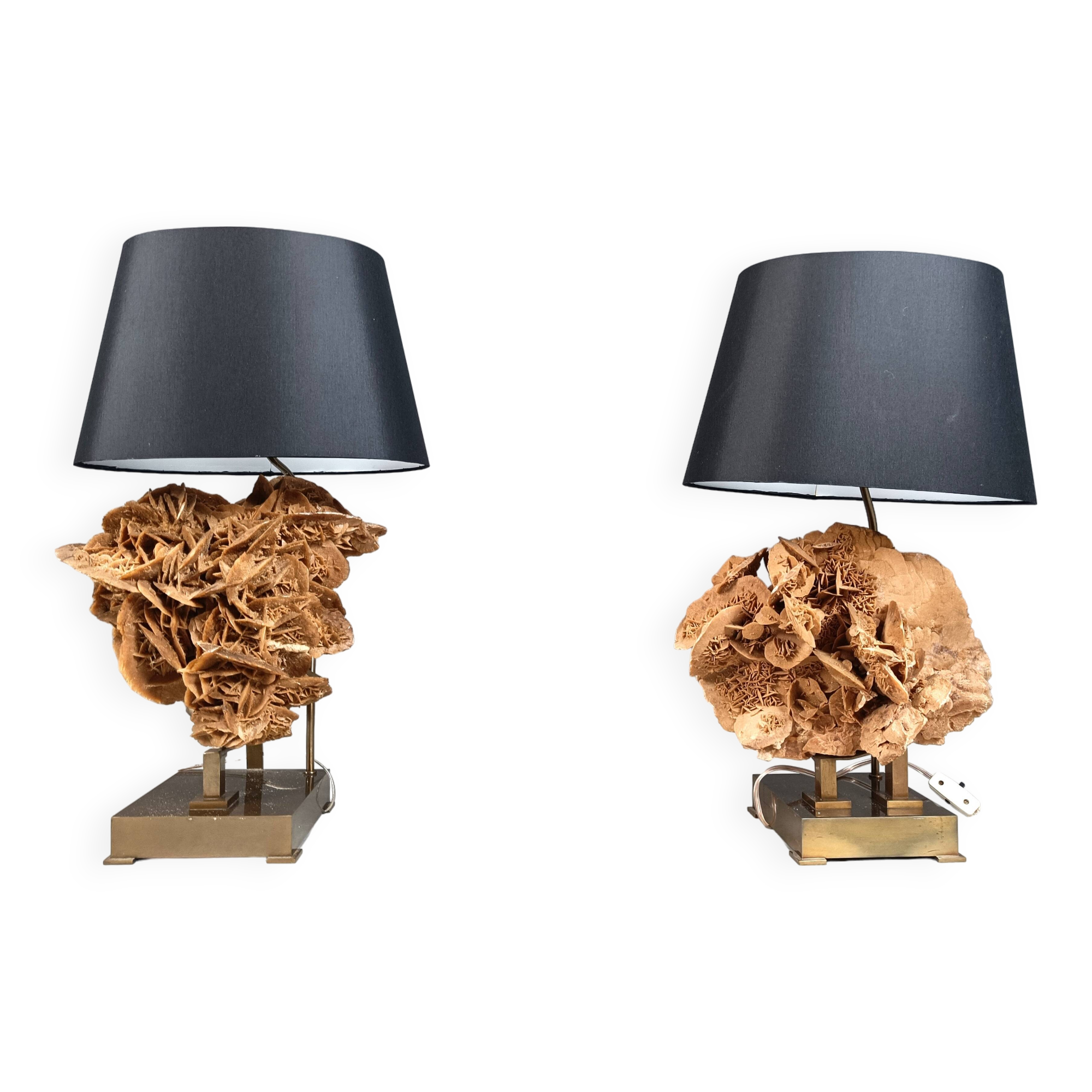 Lampes de table en laiton et pierre rose, années 1970