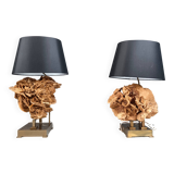 Brass and stone rose table lamps, 1970s