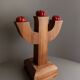 Support de bougie en bois, bois massif, fabriqué en Italie, silhouette à trois bras des années 1950.
