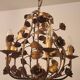 Chandelier hand-forged Hollywood Regency rose leaf decorations