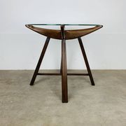 Table d’appoint en bois et verre, Italie, années 60, guéridon