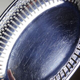 Oval openwork bread basket in silver-plated metal, vintage 1950s-70s.