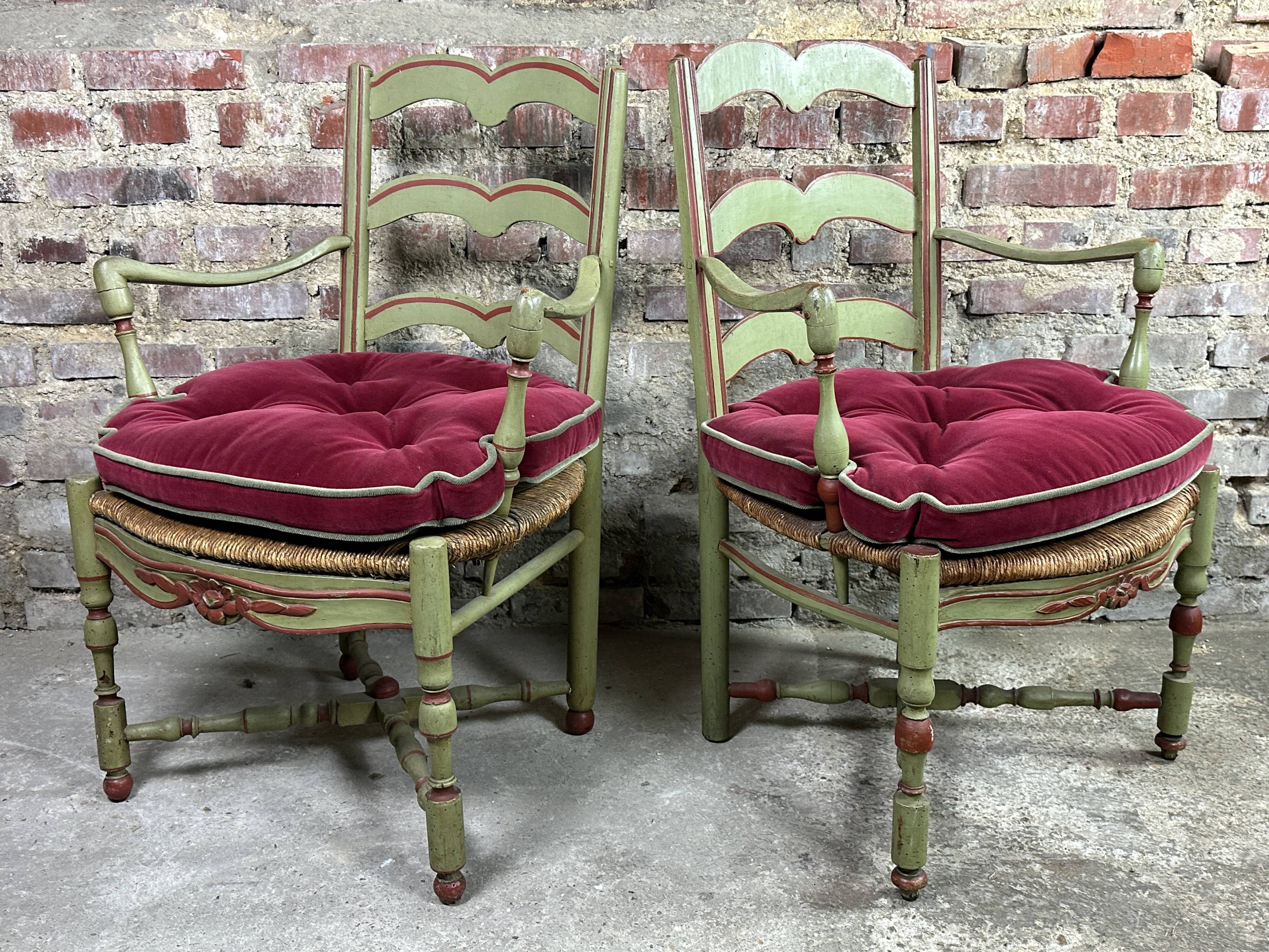 Pair of provençal straw armchairs late nineteenth