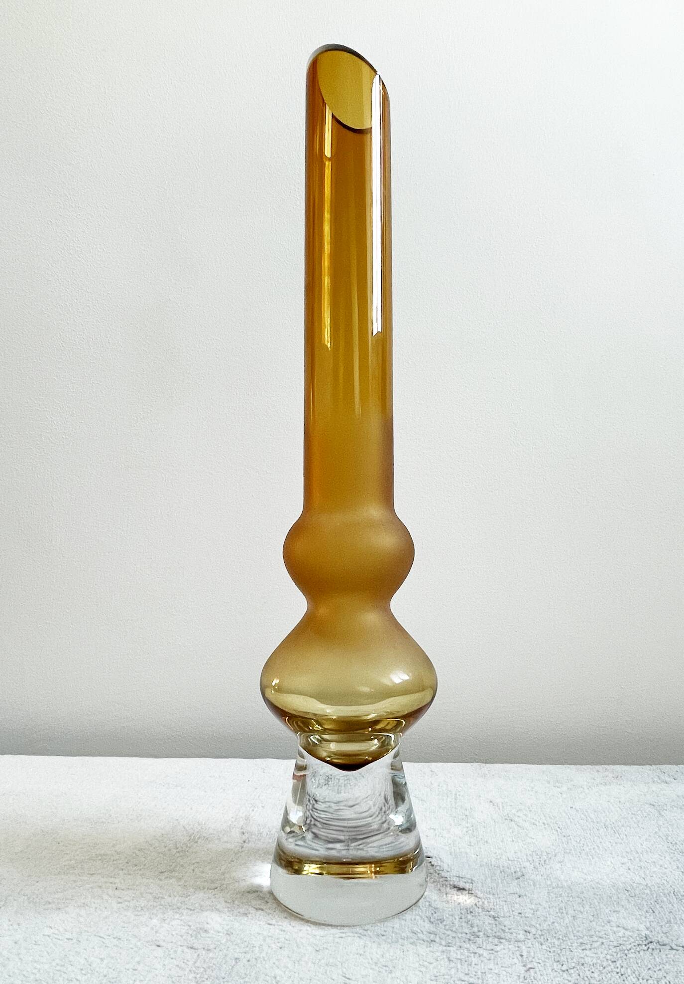 Amber Hooped Glass Vase in the Style of Bo Borgström, Scandinavian Mid-Century Art Glass