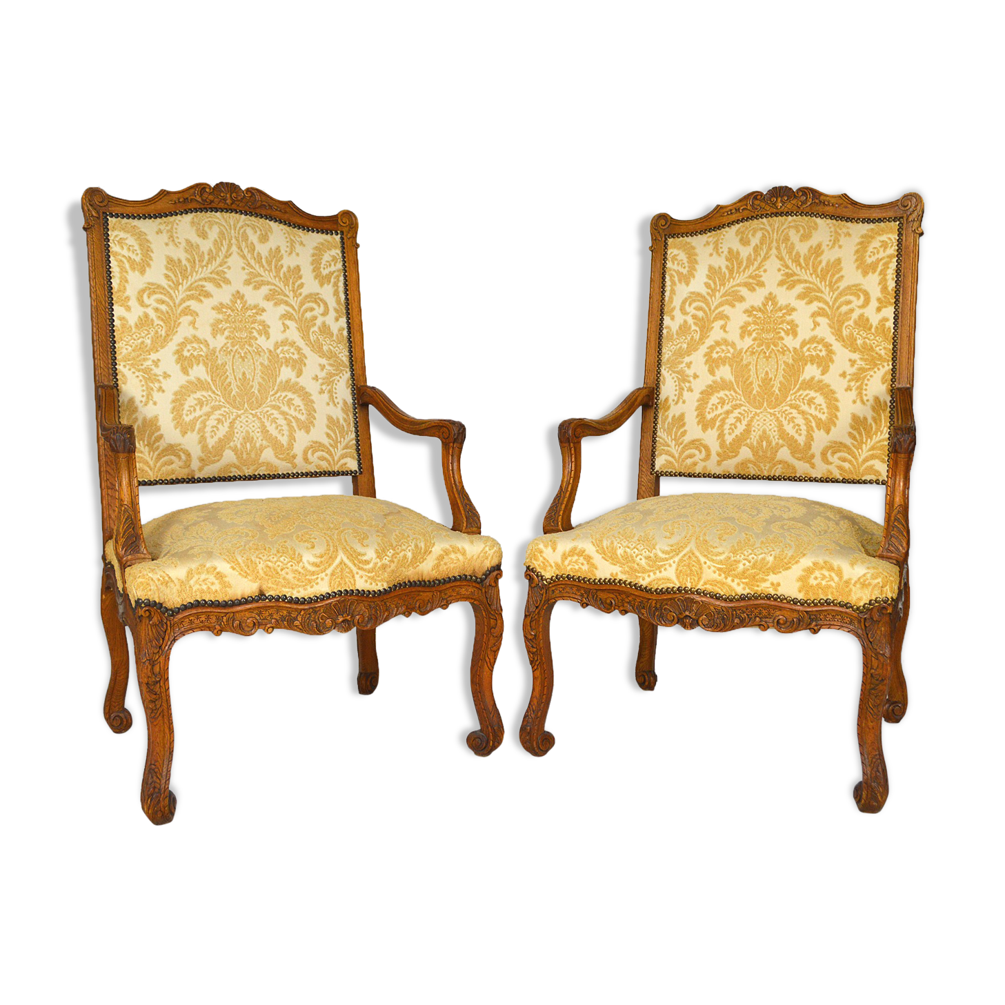 Set of 2 armchairs in carved oak, Louis XV style