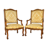 Set of 2 armchairs in carved oak, Louis XV style