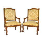 Set of 2 armchairs in carved oak, Louis XV style