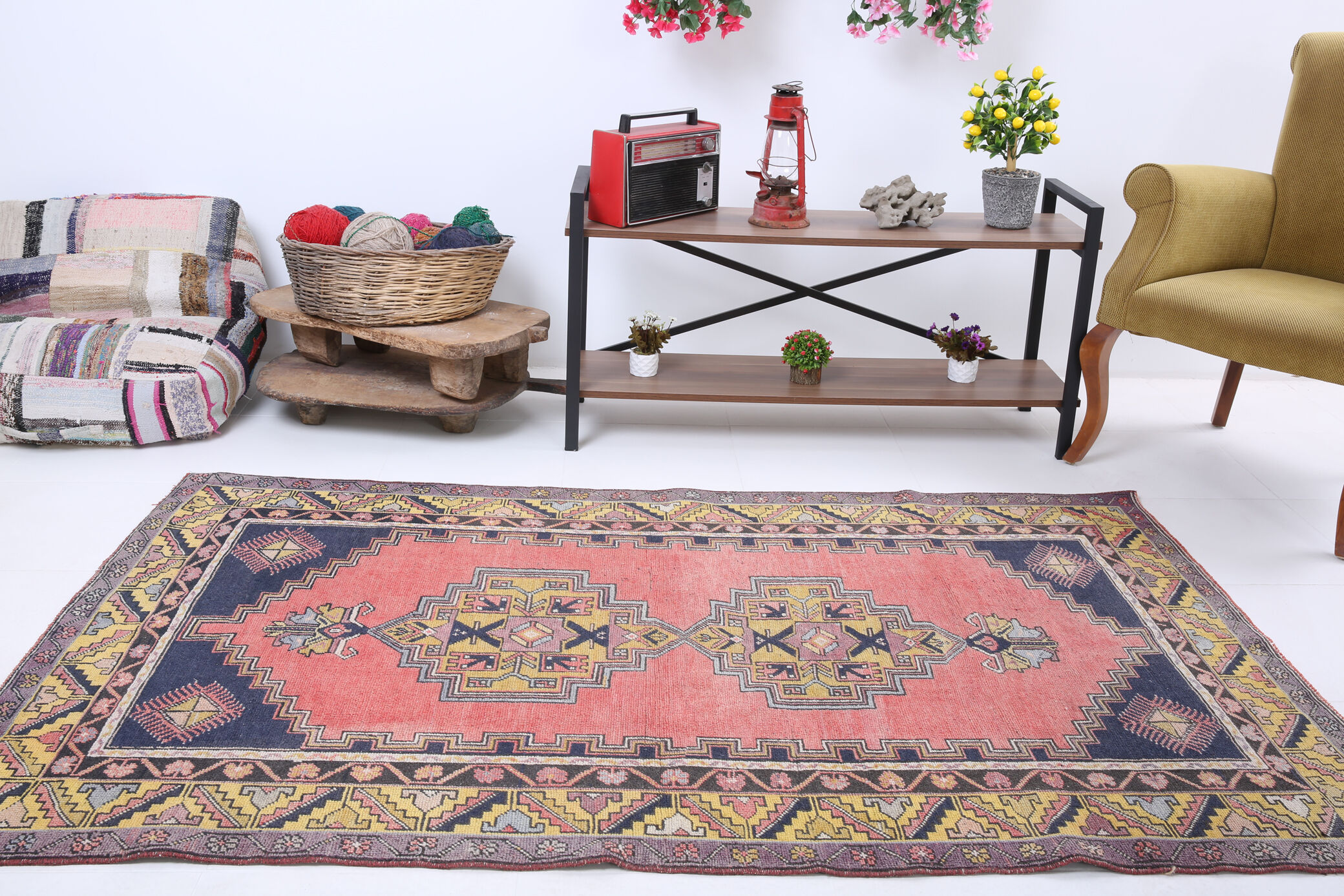 Tapis vintage rose antique 121x211