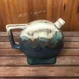 Old beige & green ceramic bottle + vintage handle