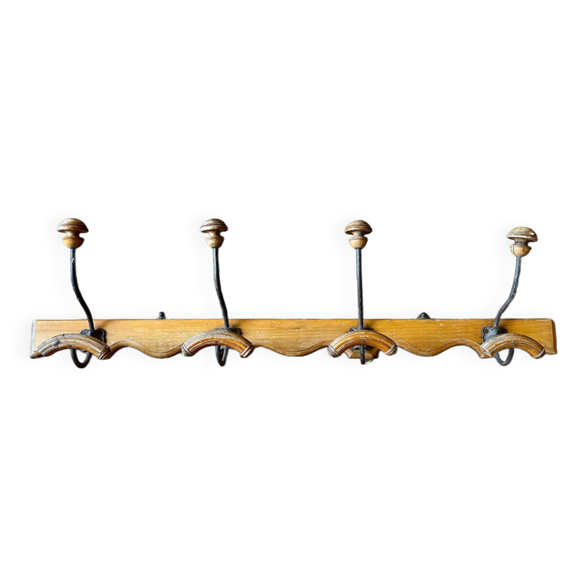 Wall coat rack in wood and old metal