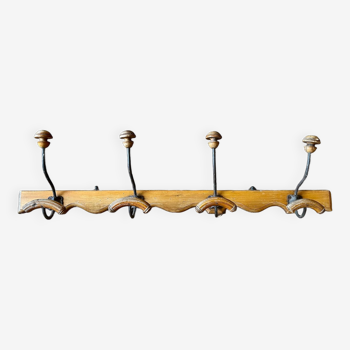 Wall coat rack in wood and old metal