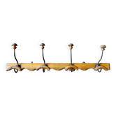 Wall coat rack in wood and old metal
