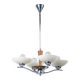 Art Deco Chandelier in Chromed Steel, Beech and Opal Glass, Czech, 1920s