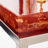 Marie-Claude De Fouquières orange fractal resin coffee table 1970