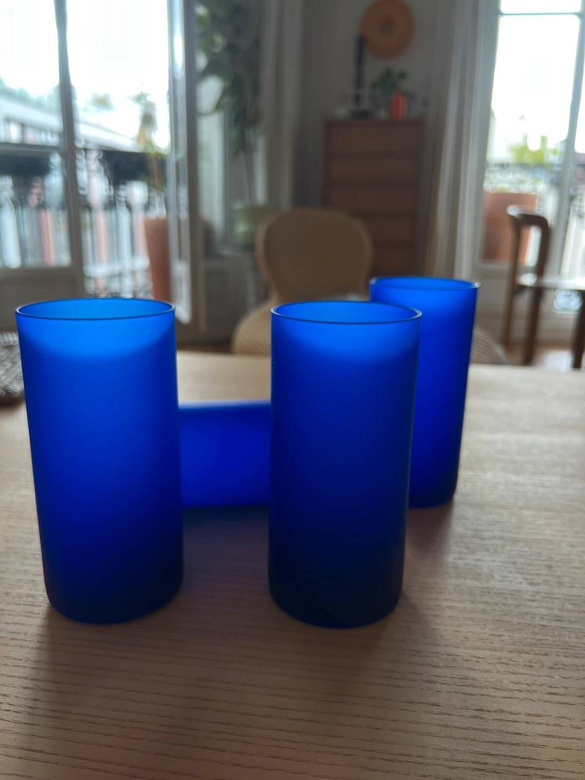Set of 4 Klein blue frosted glass vintage glasses