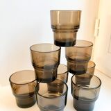 set of 8 Vereco smoked glass glasses Made in France 1970s