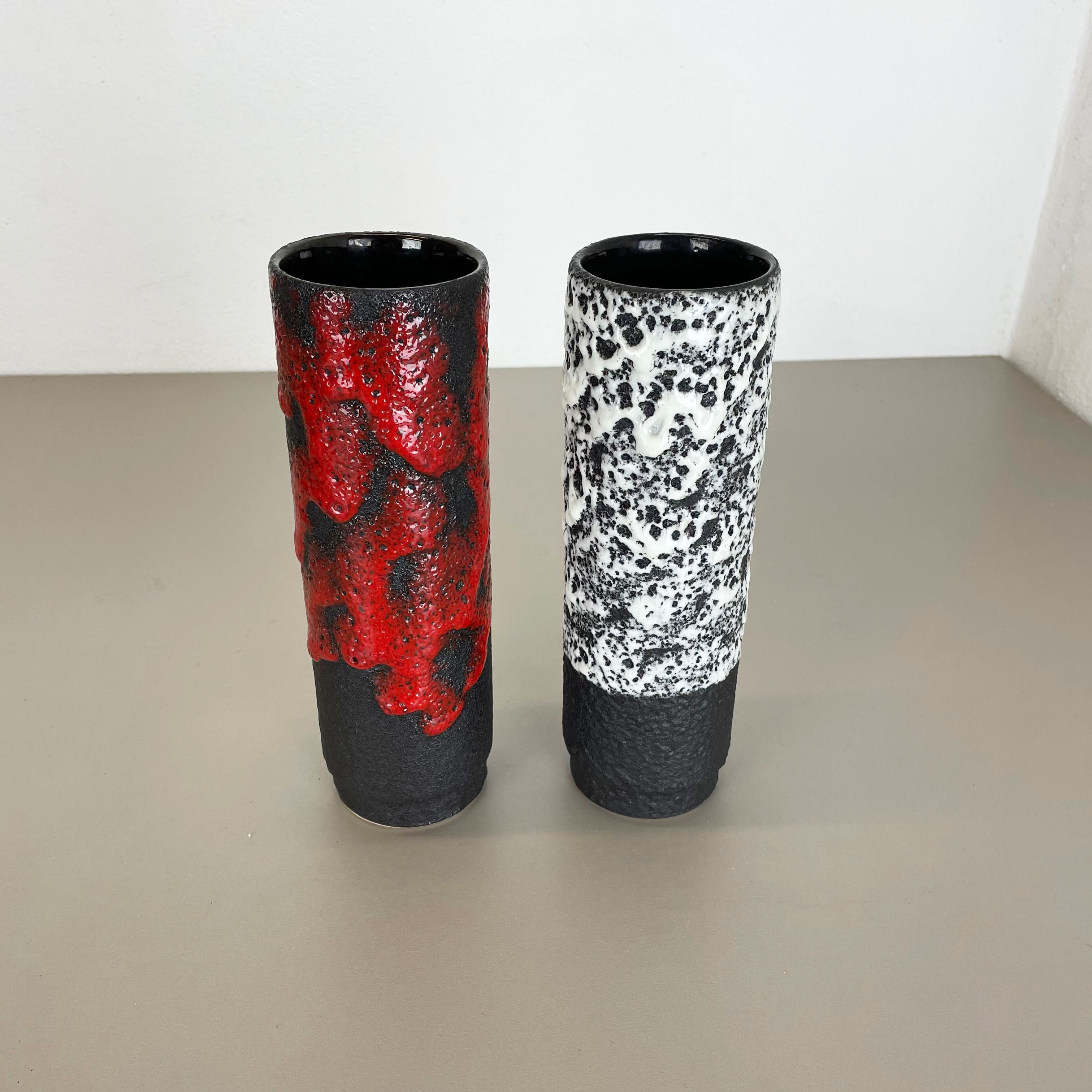 Set of Two Pottery Fat Lava Vases "Black-red-white" by Jopeko, Germany, 1970s