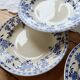 6 antique deep plates, blue and white Dresden porcelain