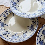 6 antique deep plates, blue and white Dresden porcelain