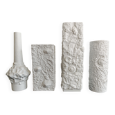 Set of 4 biscuit porcelain vases with shell motifs by Kaiser from the 1970s.