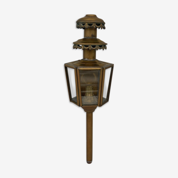 Double floor brass lantern with early twentieth century glass