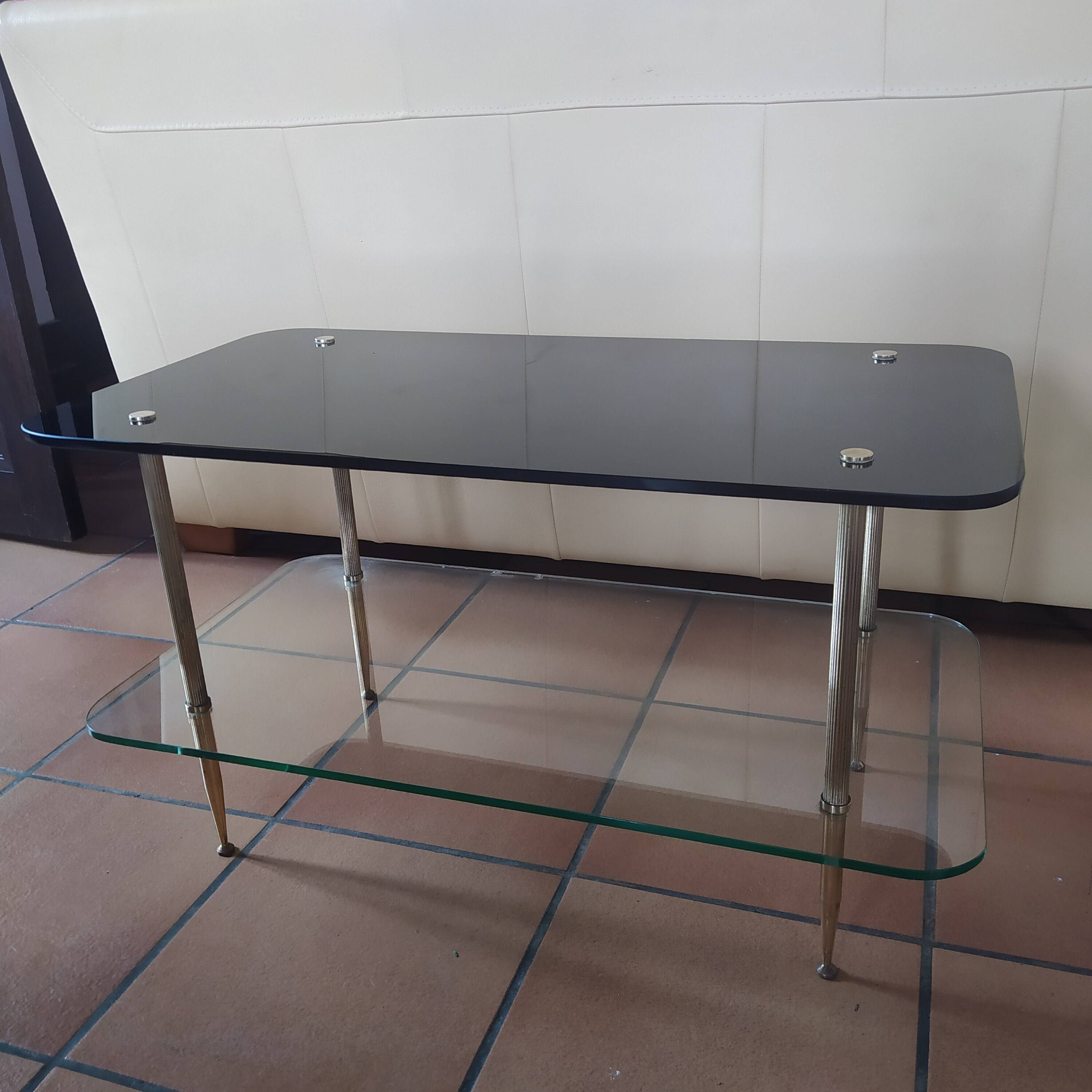 Vintage coffee table 1950/1960 two glass tops and bronze base