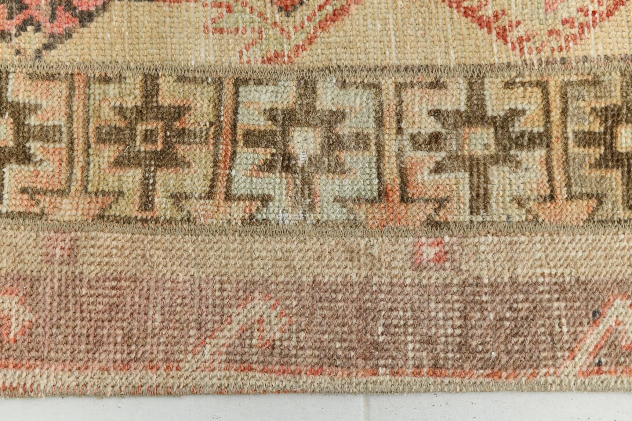 Cream Beige Turkish Vintage Runner Rug, 80x224Cm