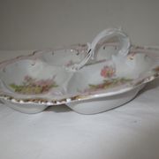 Numbered decorated porcelain quarter dish for hors d'oeuvre or other