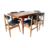Teak table and 6 chairs, Scandinavian type, 1965