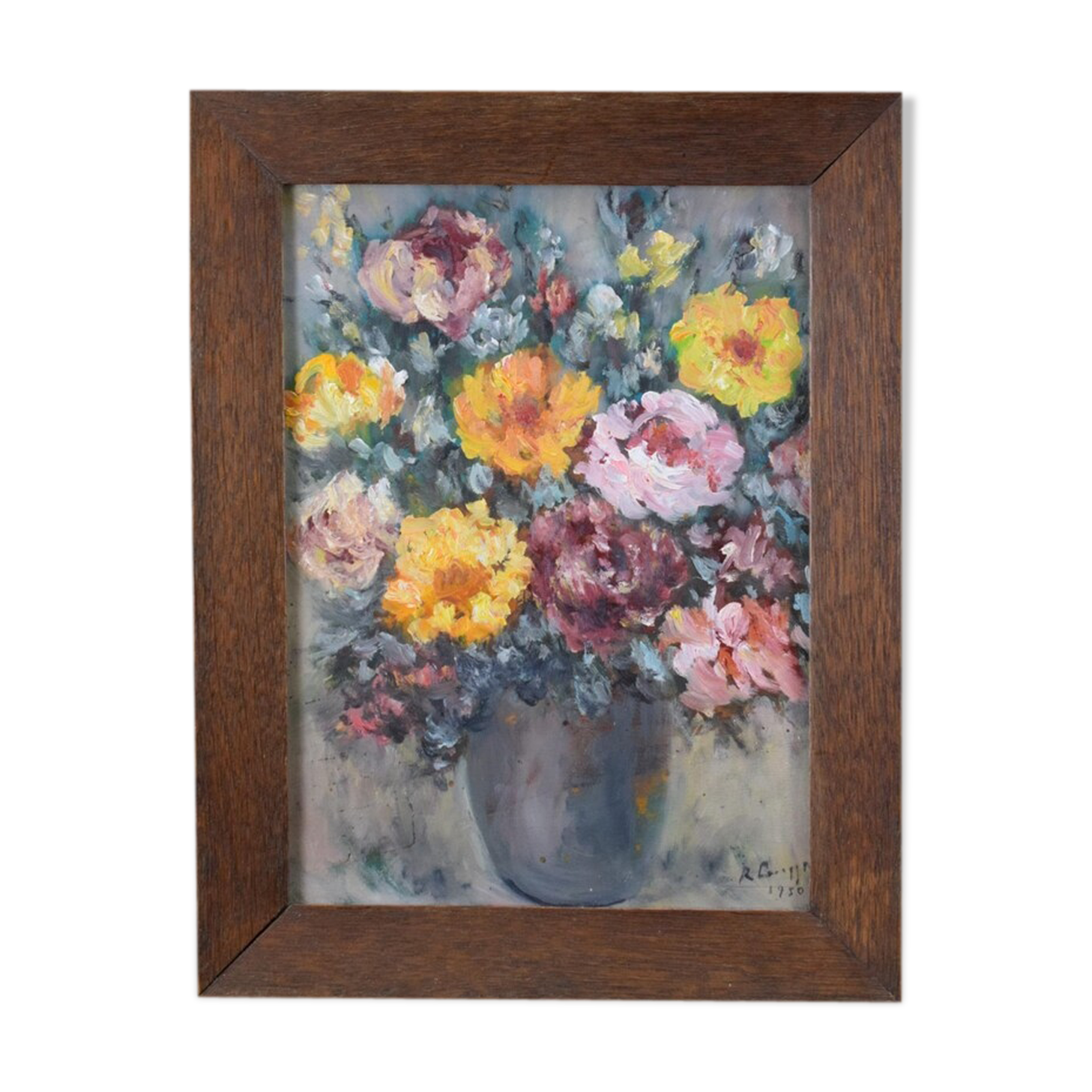 Painting Still Life Bouquet Flowers Oil on Panel