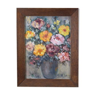 Painting Still Life Bouquet Flowers Oil on Panel