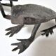 Two metal clipboard frogs patinated vintage brutalist