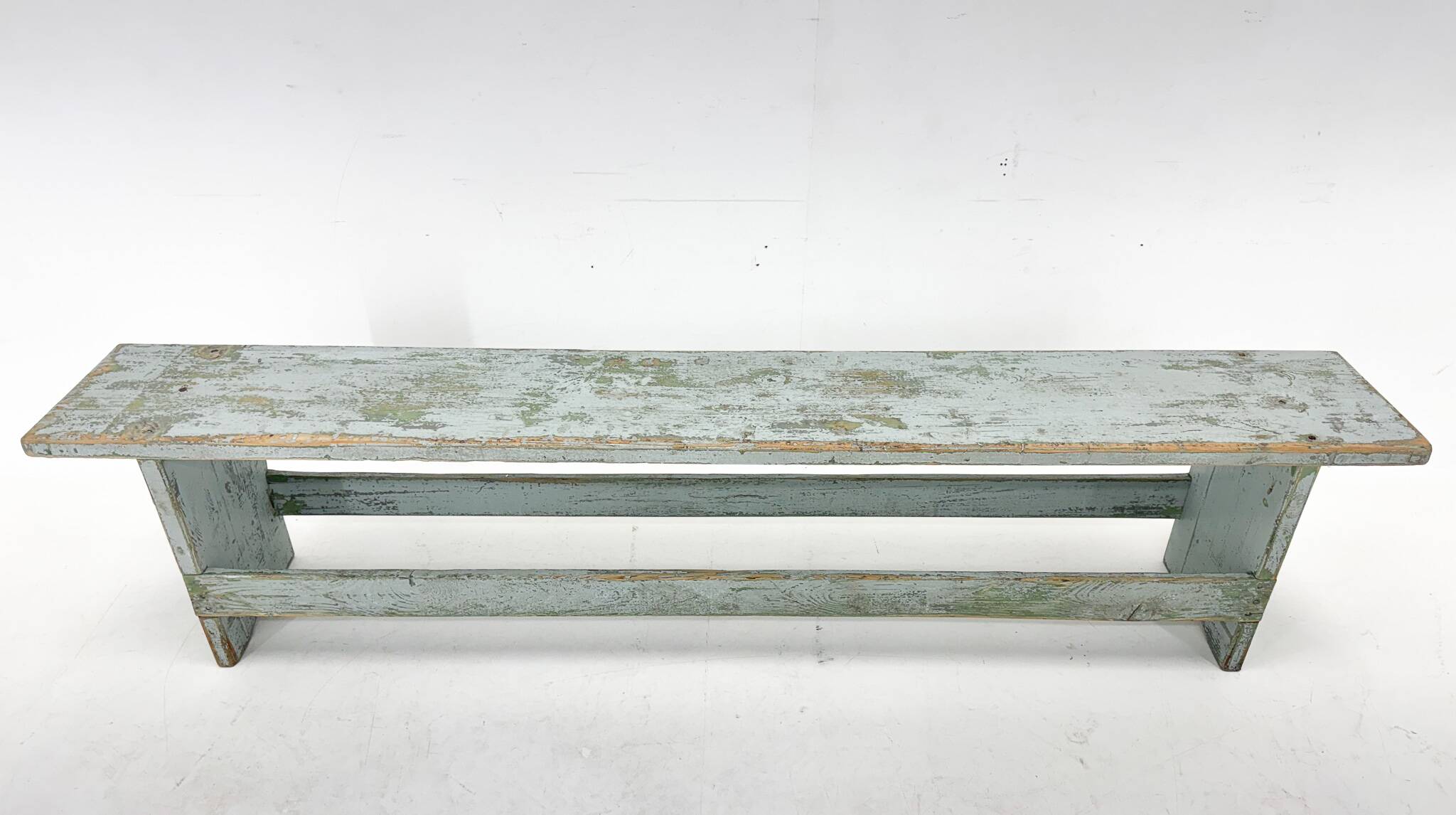 Vintage Industrial All-wood Bench, Original Paint, 1950's
