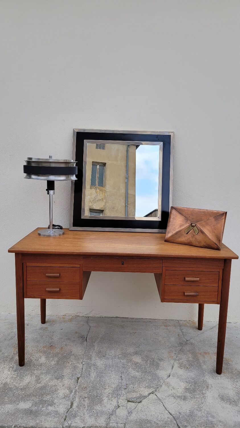 Danish Scandinavian desk in vintage teak 5 drawers, 1950s