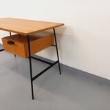 Pierre Paulin vintage modernist desk in oak wood and black metal