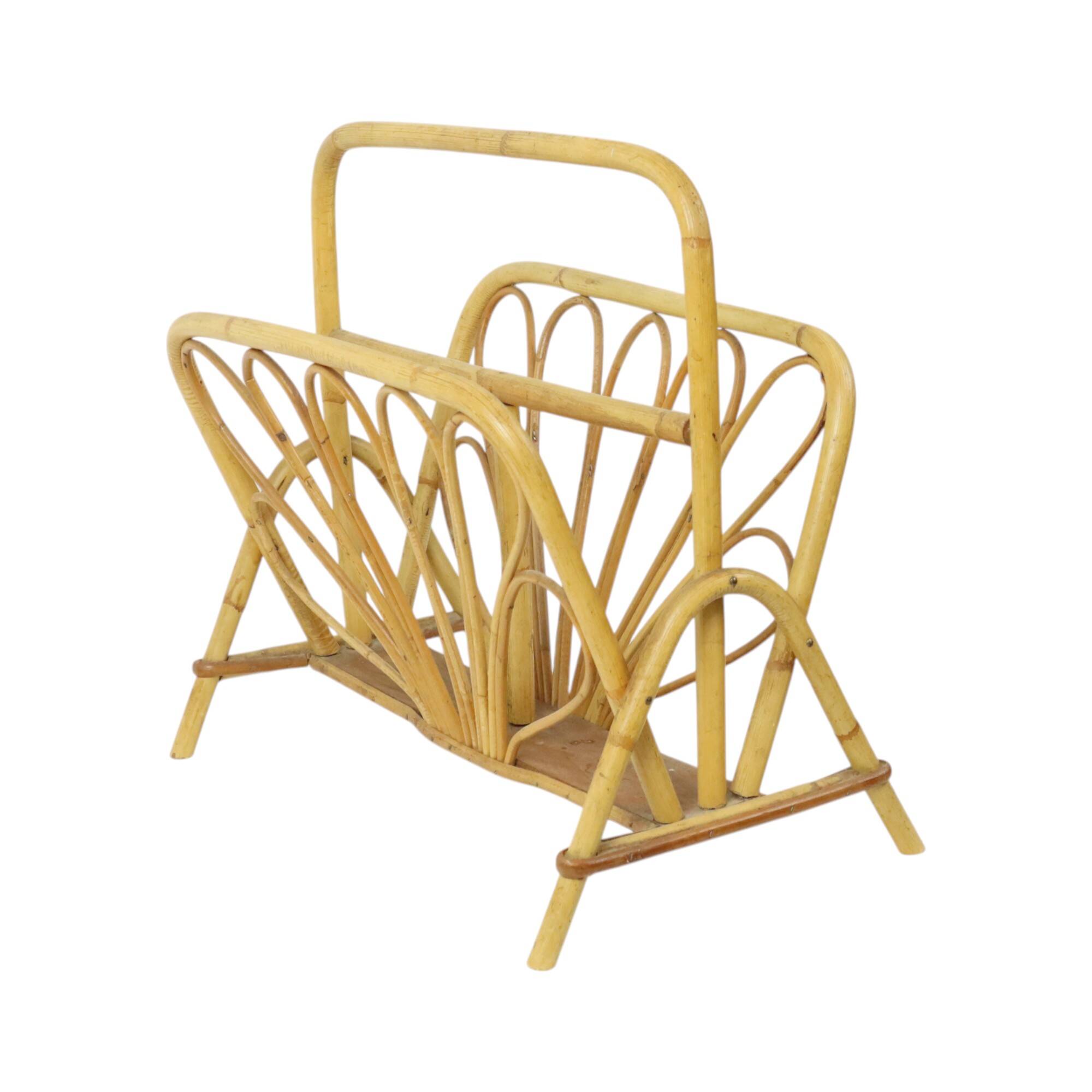 French Rattan Magazine Rack Boho Style Sixties