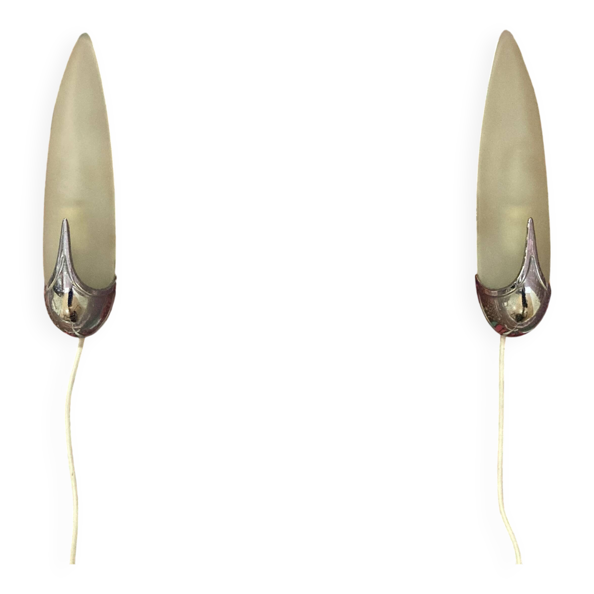 Pair of 1950s designer glass wall lights.