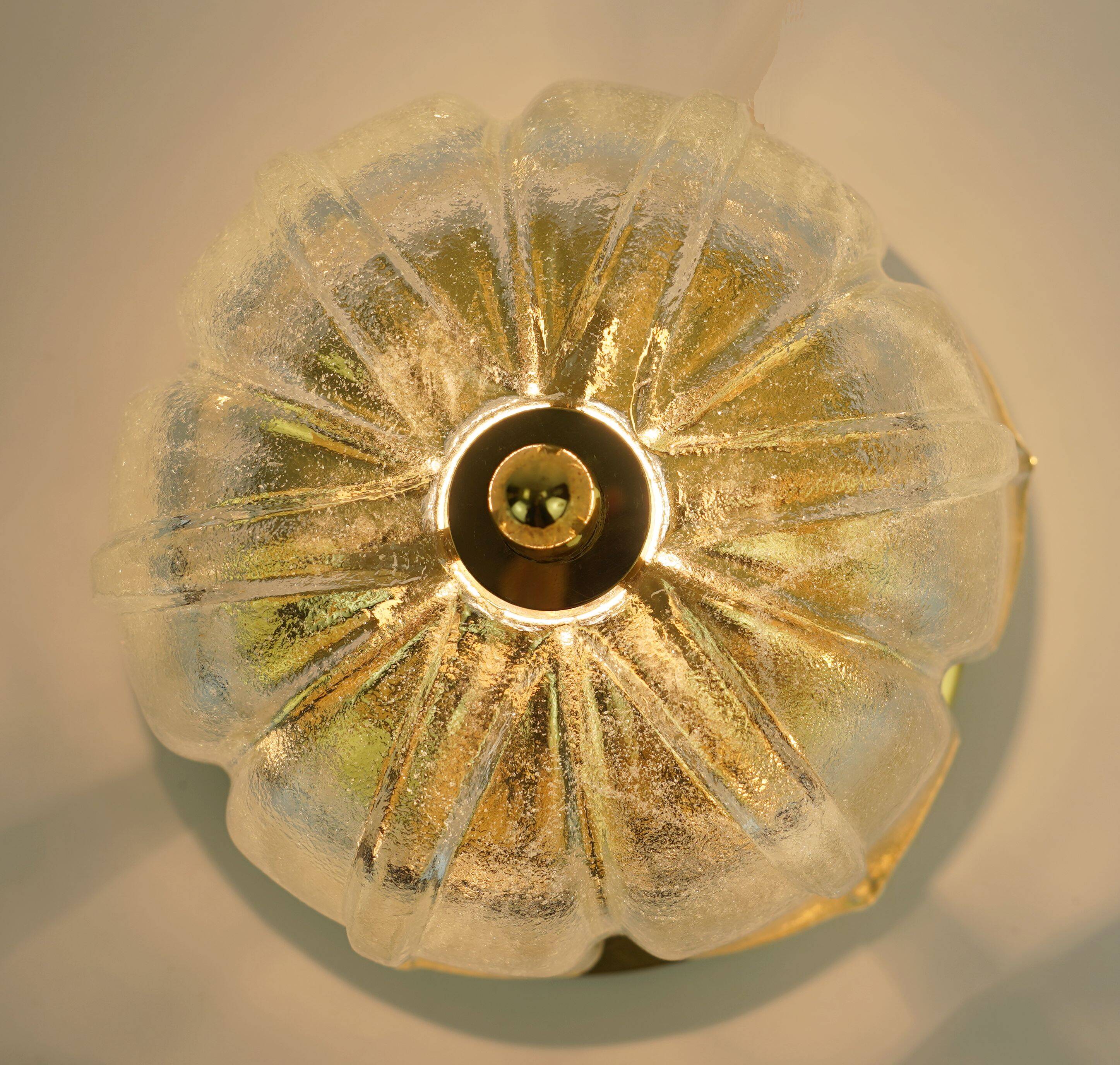 Limburg flush mount model a475 3031 flower-shaped glass shade and brass 70s