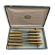 10  Ligeron Paris stainless steel knives with beige horn handle from the 1960s
