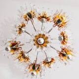 Carlo Nason Murano Glass Flower-Shades Chandelier by Mazzega - Chrome and Transparent Amber Glass, Hollywood Regency, 1970s