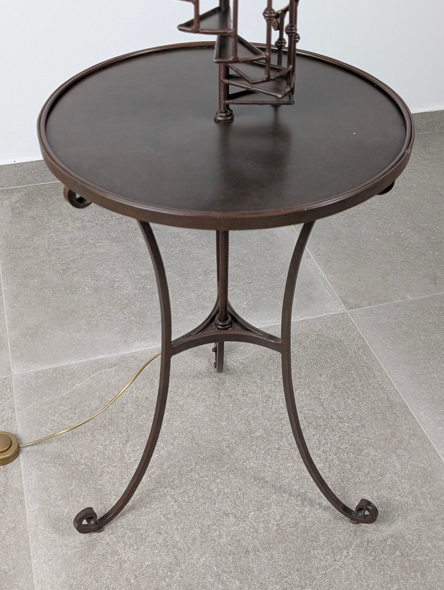 French Floor Lamp with Spiral Staircase, iron and brass, Mid-Century